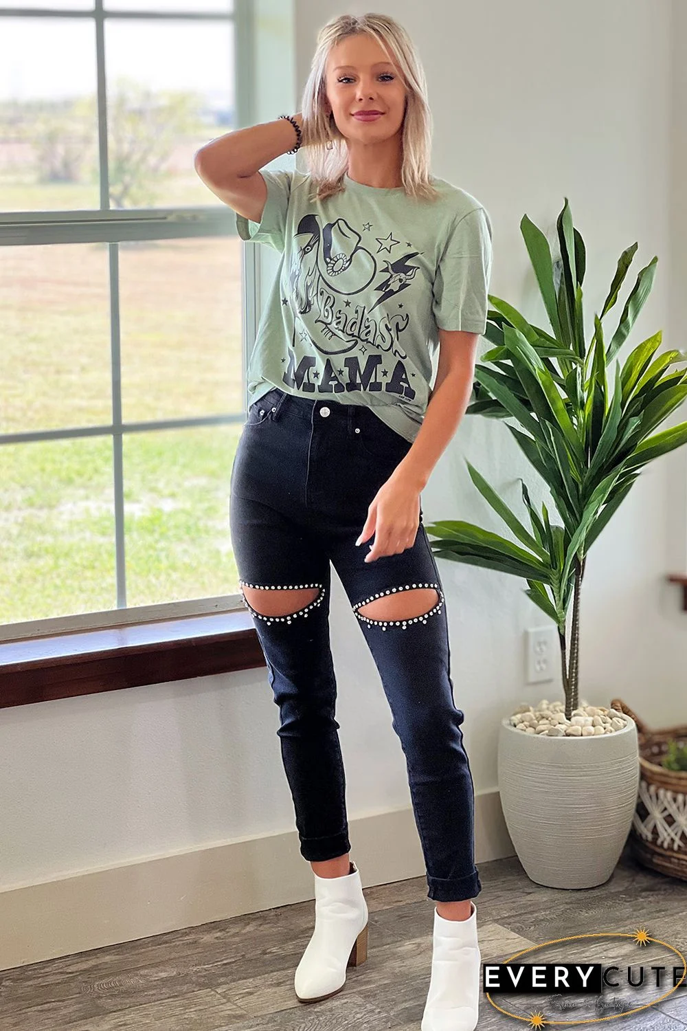 Black Rhinestone Cutout Skinny Jeans