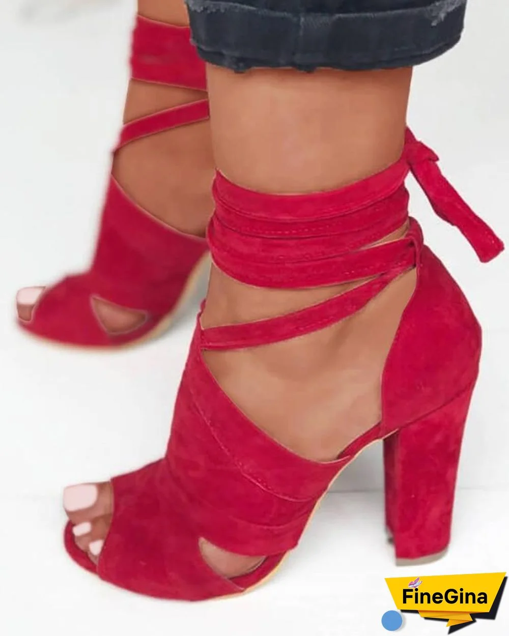 Lace Up Block Heels Sandals