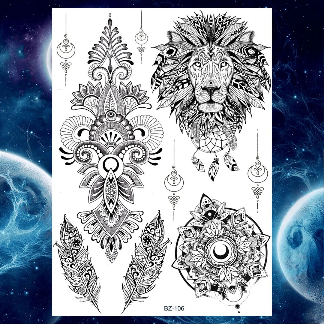 Lace Butterfly Temporary Tattoos For Women Girls Kids Tribal Black Henna Tattoo Sticker Mandala Flower Fake Jewelry Tatoos Adult