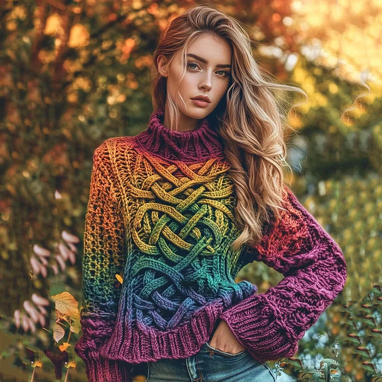 Women's Colorful Celtic Knot Art Knit Jacquard Sweater