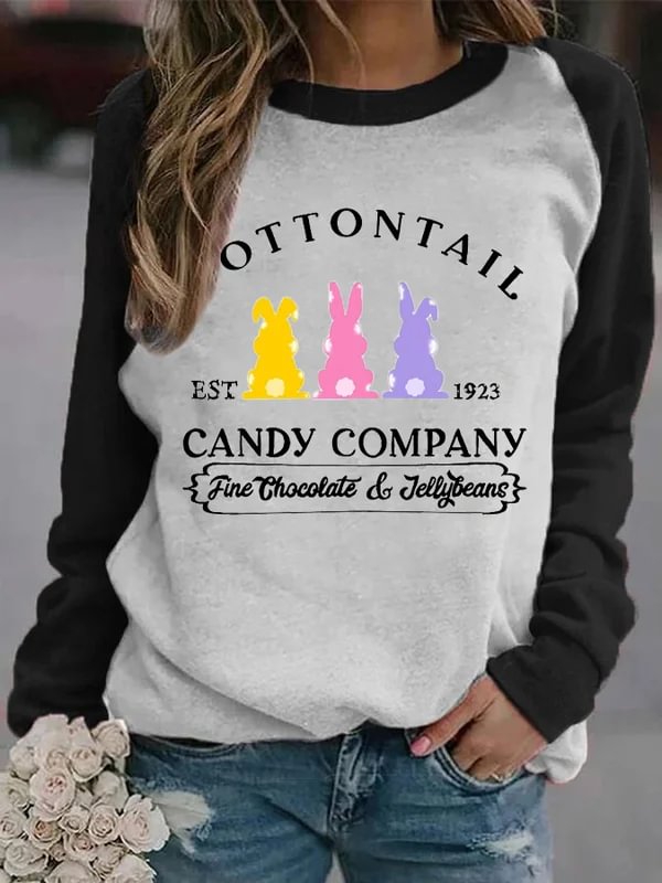 Comstylish Women's Cottontail Candy Company Easter Print Sweatshirt