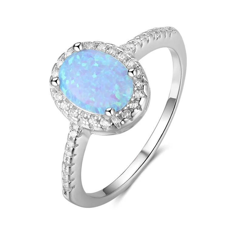 Promise Ring Sterling Silver Ring with Blue Simulated Opal
