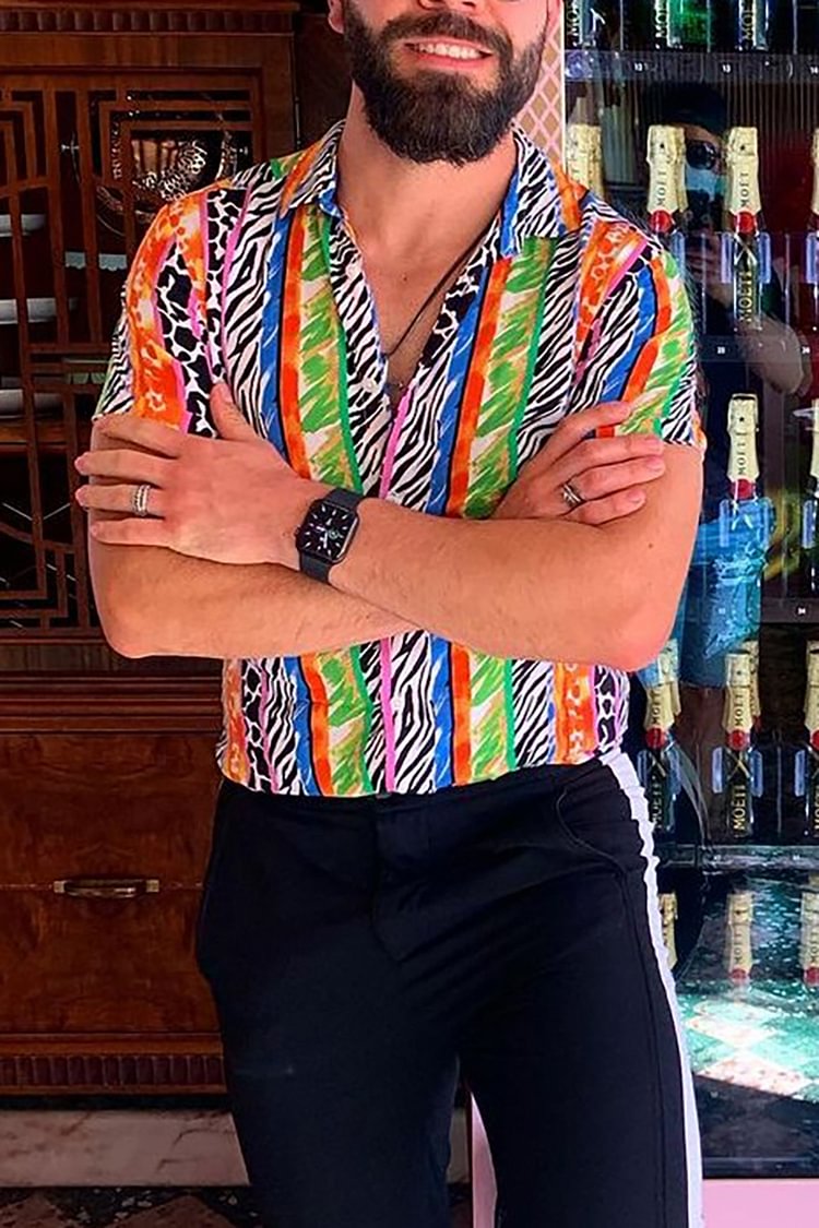 Men's Leopard Striped Short-Sleeved Print Vacation Shirt
