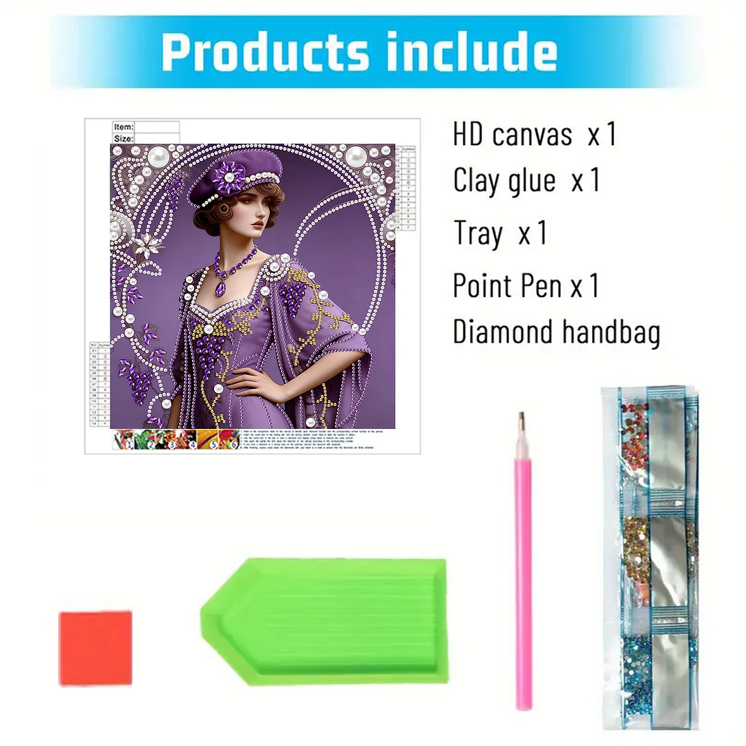 Purple Beauty Special Shaped 5D DIY Partial Drill Diamond Painting Kit 30x30cm
