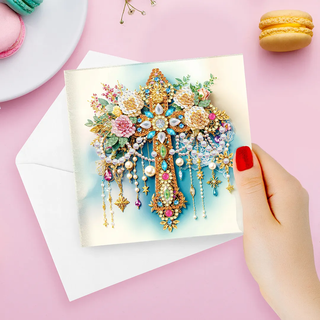 6pcs Cross DIY Diamond Painting Greeting Card Kits with Envelopes Diamond Art Greeting Cards Diamond Art Cards Kits for Adults DIY Crafts Family Friend Gifts