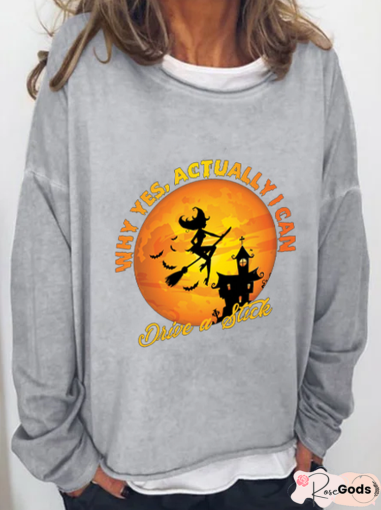 Halloween Yes I Can Drive Stick Sweatshirt Casual Regular Fit Letter Sweatshirt