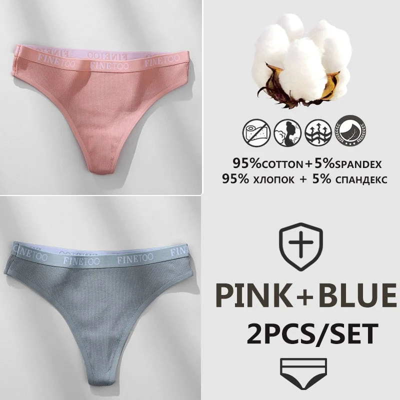 FINETOO 1/2PCS G-string Women Cotton Thongs M-XL Design Letter Femme Underwear Sexy Panties Underpants Thong Pantys Lingerie