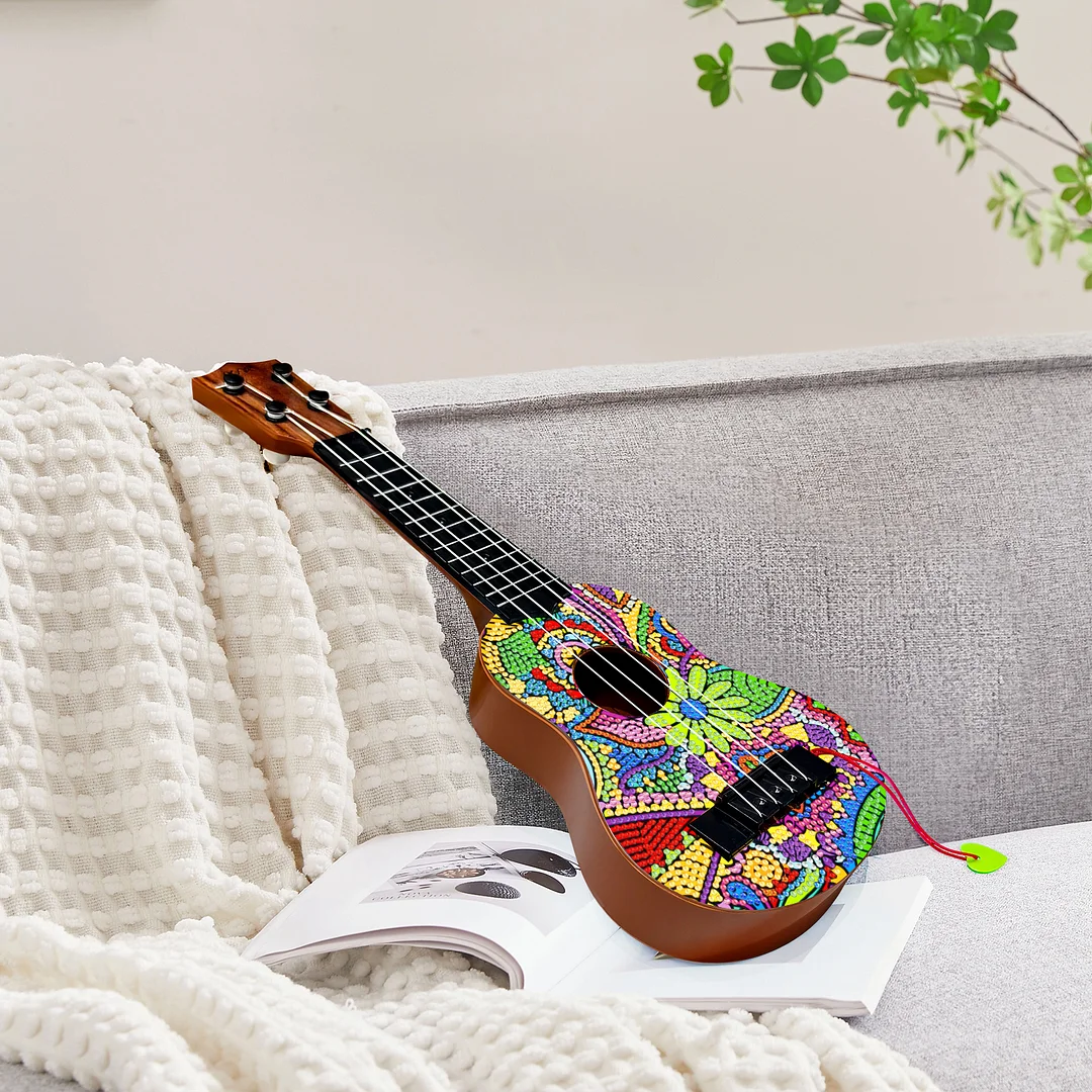 DIY Wooden Guitar Diamond Art Ornament Unique Gifts for Musicians (Flowerbed)