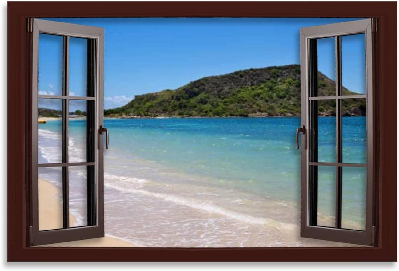 Canvas Wall Poster Artwork Picture Pristine beach of the St Kitts Art Painting Framed Print Bedroom Home Living Room Office Decoration Gift 23 inch X34 inch  Color2