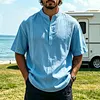Men's Vacation-Style Cotton-Linen Henley Shirt by Inlyline