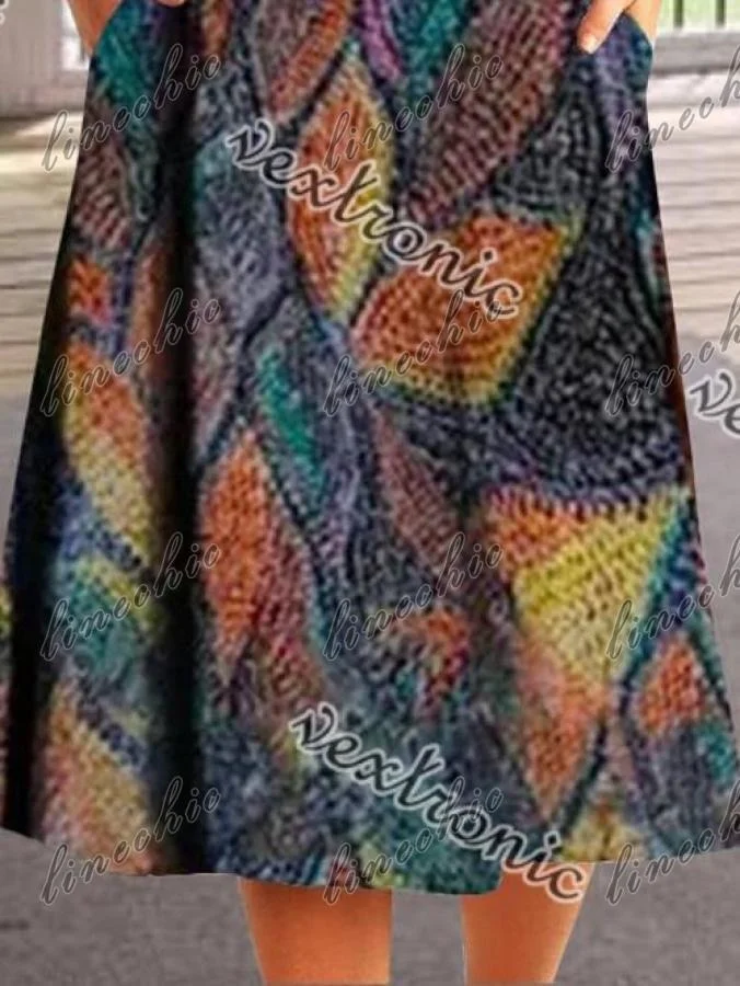 Women Half Sleeve V-neck Solid Color Dress