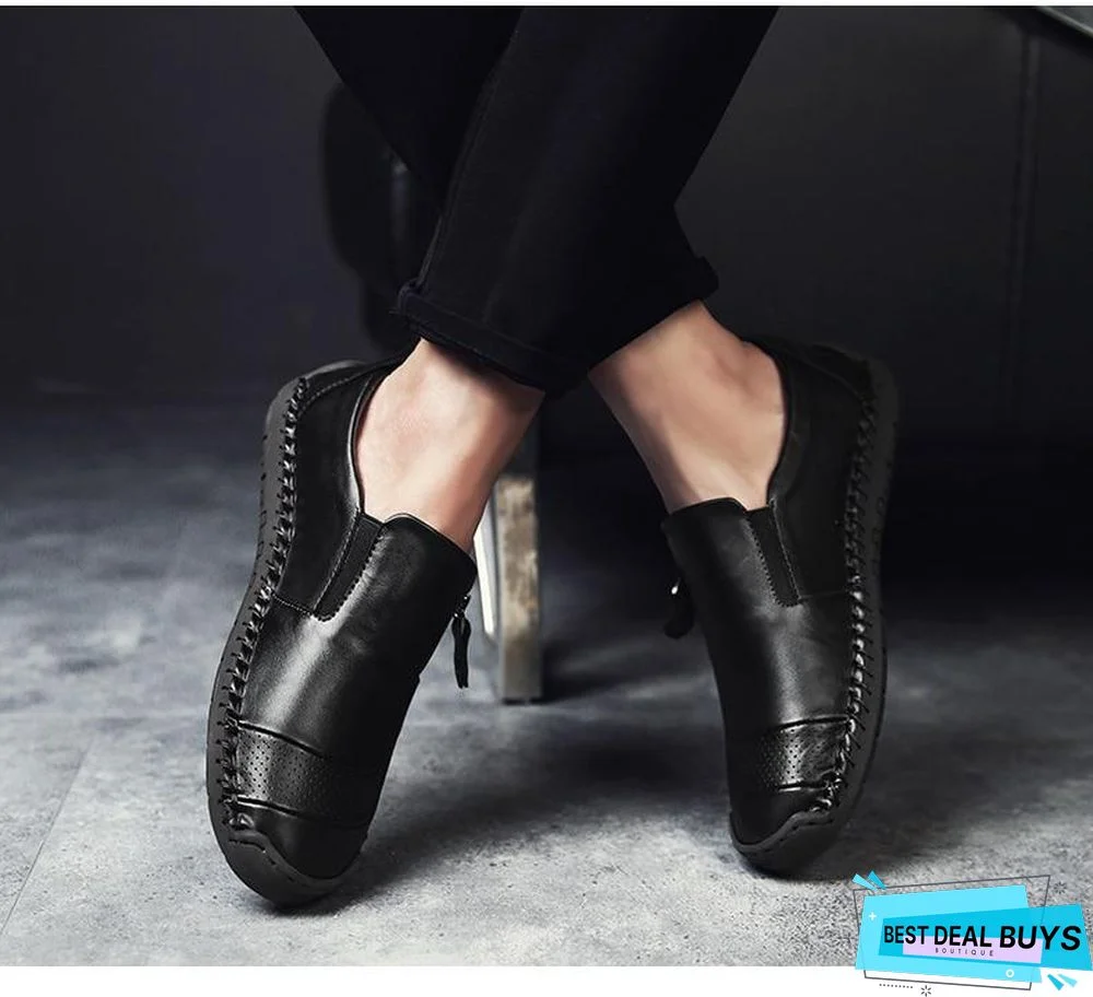 Men's Comfortable Casual Loafers Split Leather Flats Moccasins Shoes