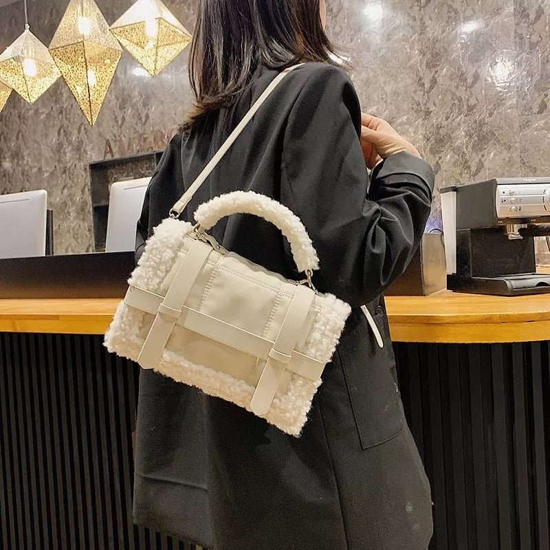 Female Winter Soft Plush Fur Designer Handbag Deer Lock Chain Shoulder Messenger Crossbody Bags For Luxury Women Bolsa Feminina