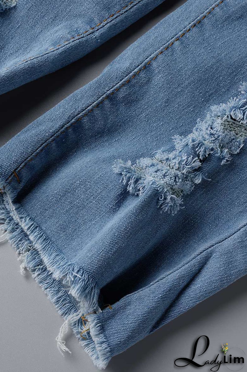 Blue Fashion Casual Solid Ripped High Waist Skinny Denim Shorts