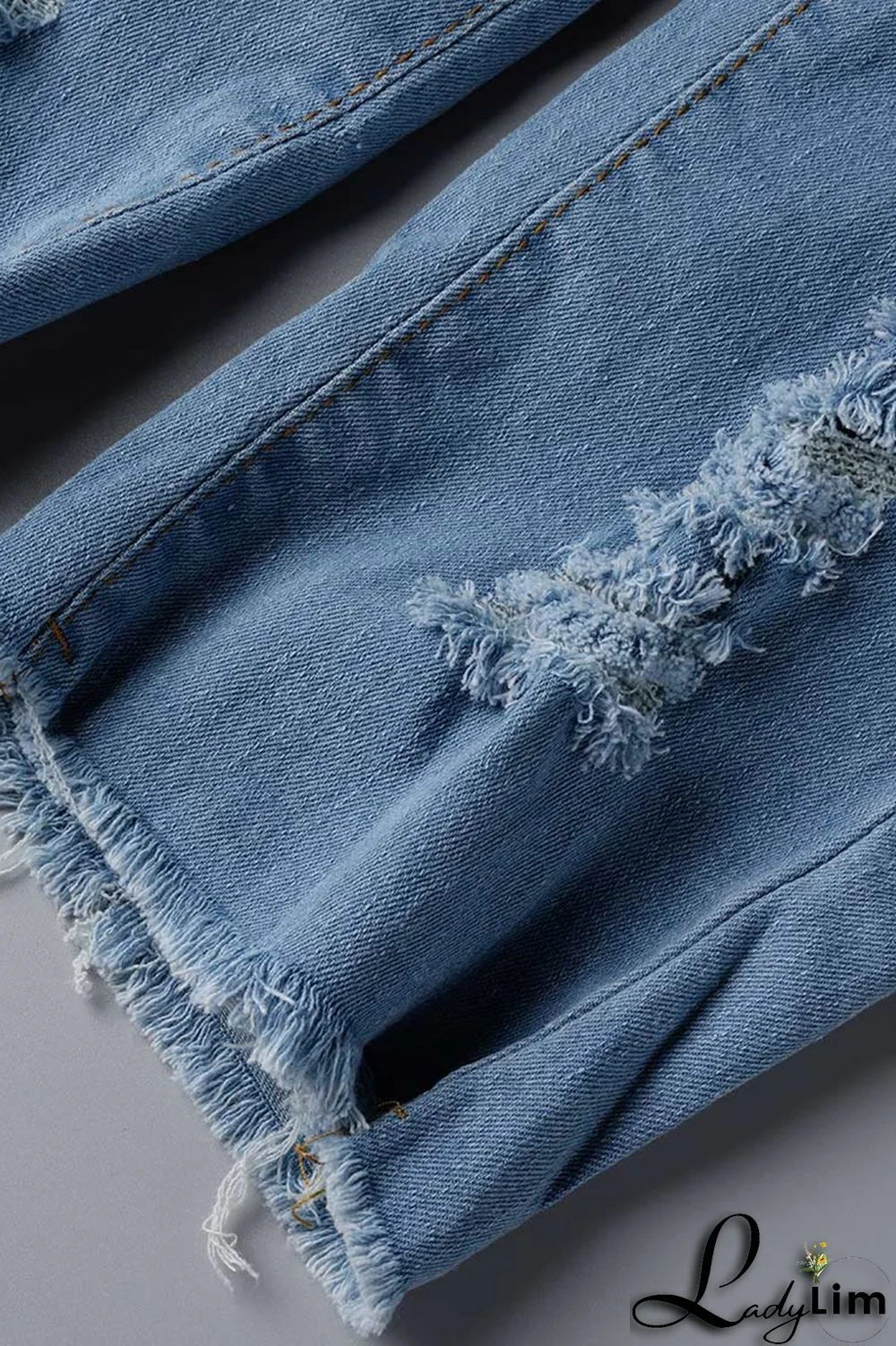 Blue Fashion Casual Solid Ripped High Waist Skinny Denim Shorts