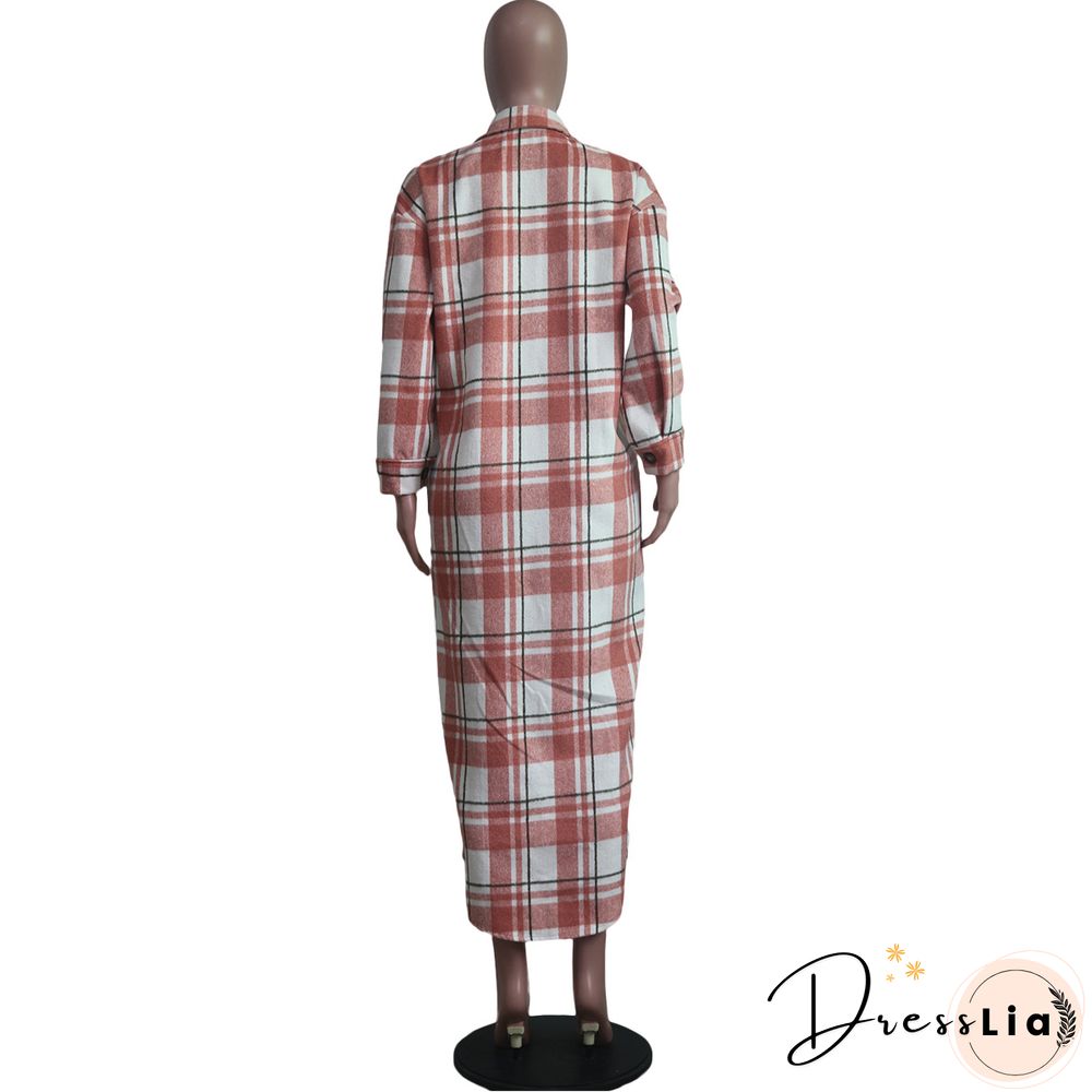 Classic Check Single-breasted Long Woolen Coat