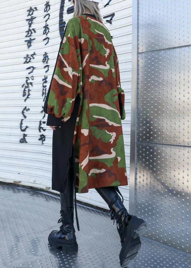 Elegant pockets side open Cotton dresses Shirts black patchwork camouflage Dresses
