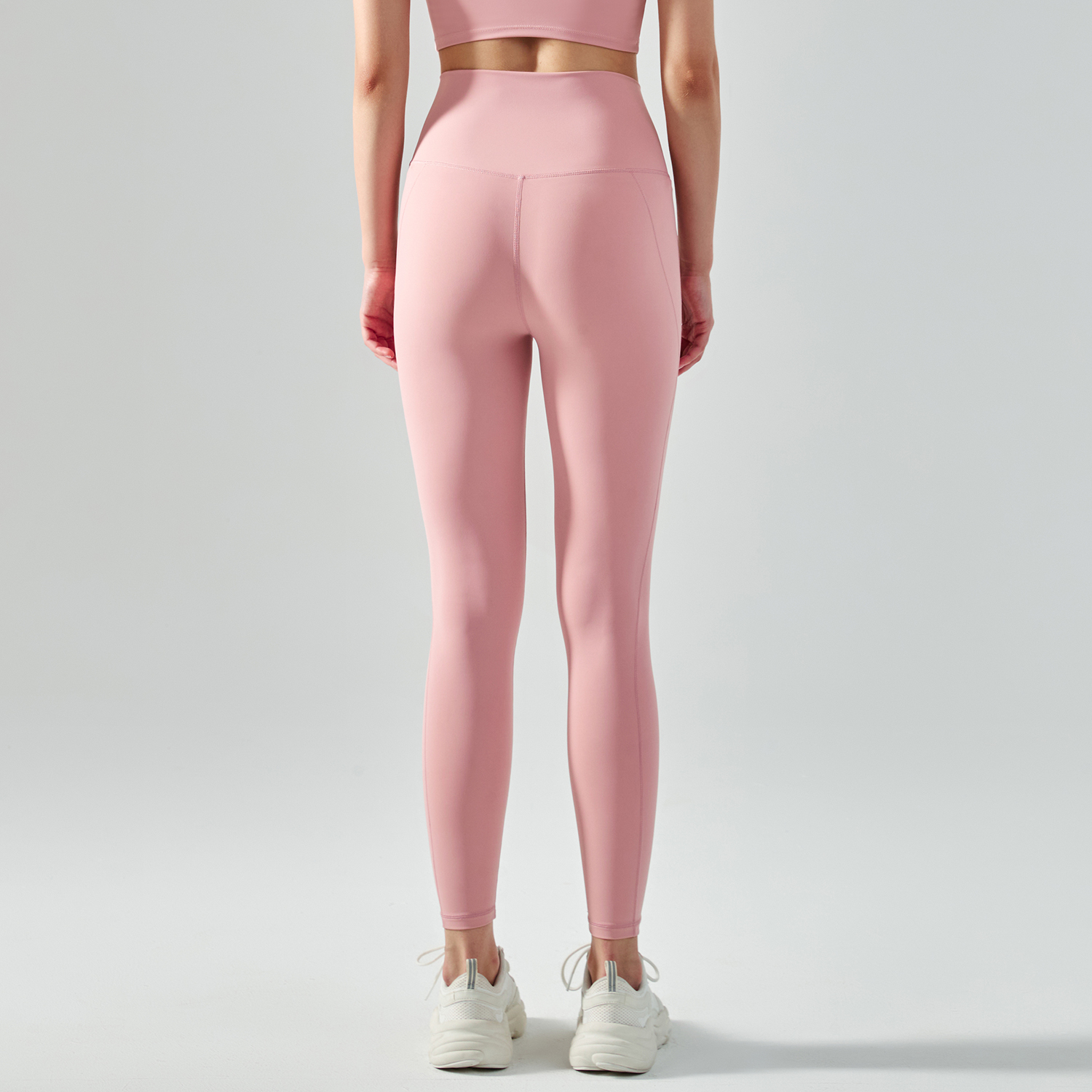 Buy different colors and types of high waist mid rise butt lifting squat proof nylon sports yoga leggings on Hergymclothing Clay Pink