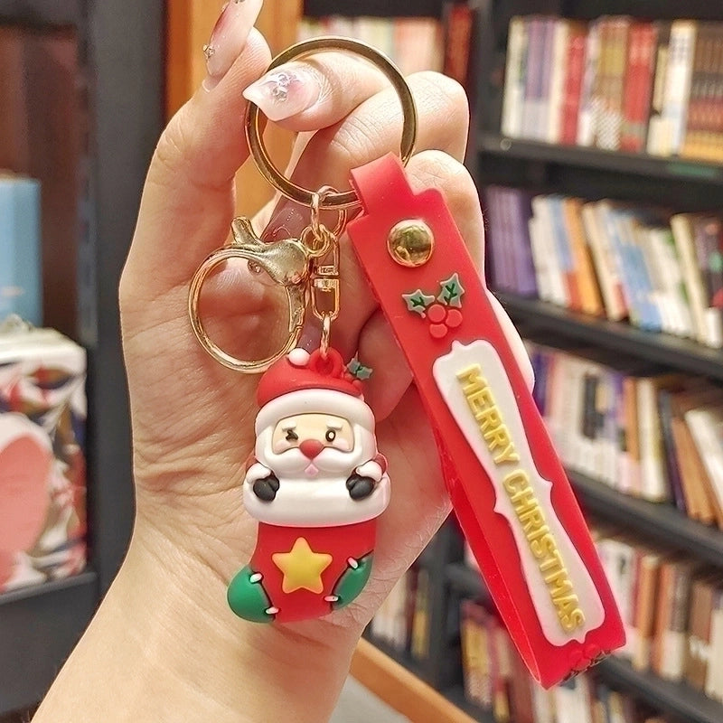 Cute Christmas Tree Santa Claus Elk PVC Metal Christmas Women’s Bag Pendant Keychain