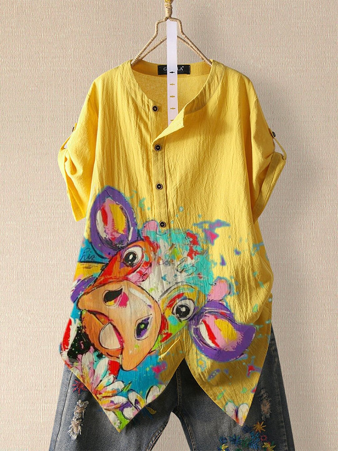 Yellow Casual Cotton-Blend Shirts & Tops - VSMEE