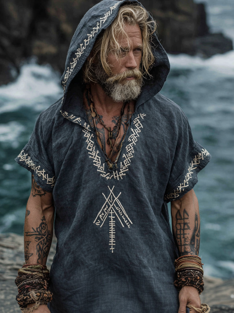 Men's Viking Inspired Vintage Short Sleeve Hoodie / Rvogue / Rvogue