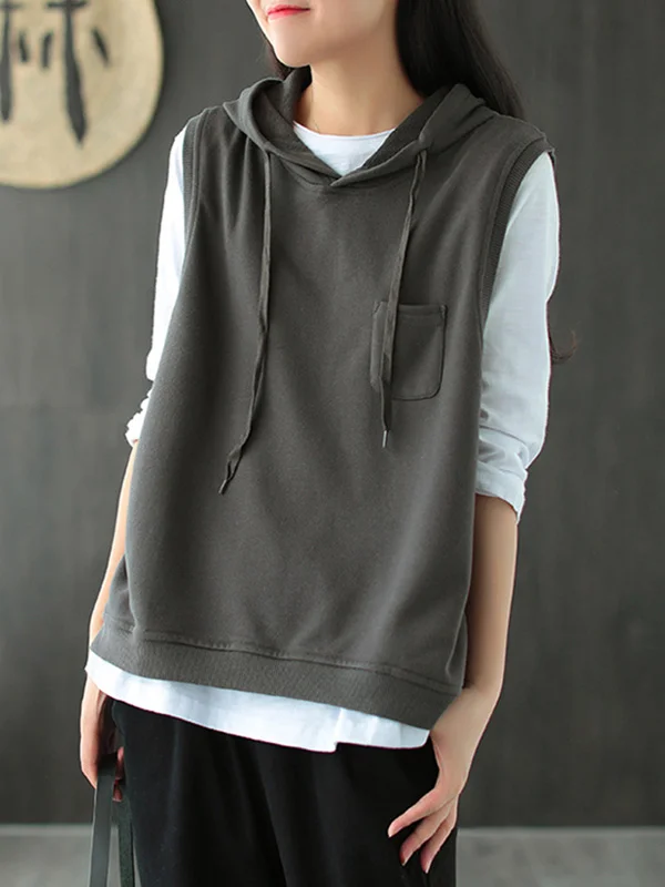 Artistic Retro Solid Hooded Vest