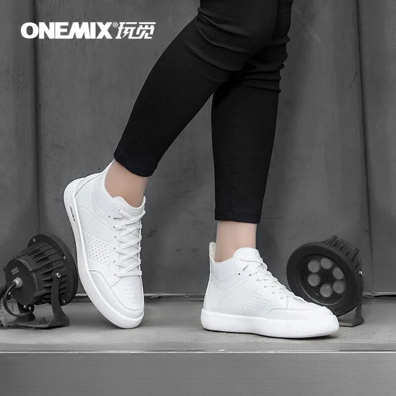 ONEMIX Men Causal Shoes Leather High Top 2019 New British Style Skateboarding Sneakers Male Vulcanized Off White Shoes