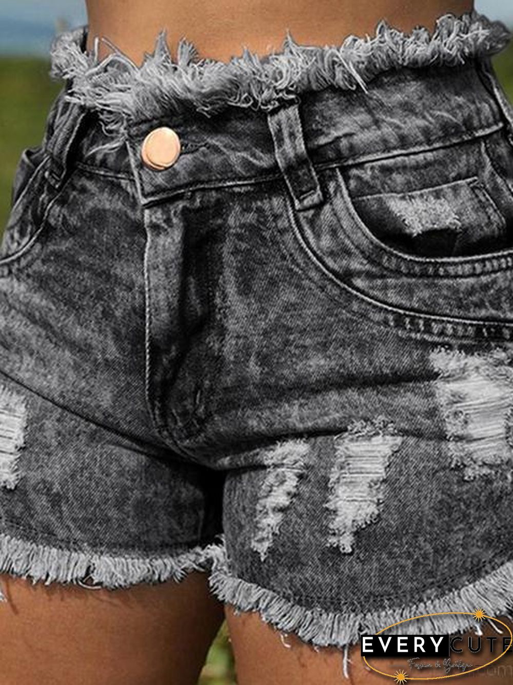 Raw Hem Ripped Denim Shorts