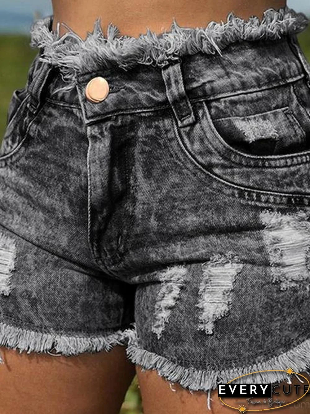 Raw Hem Ripped Denim Shorts