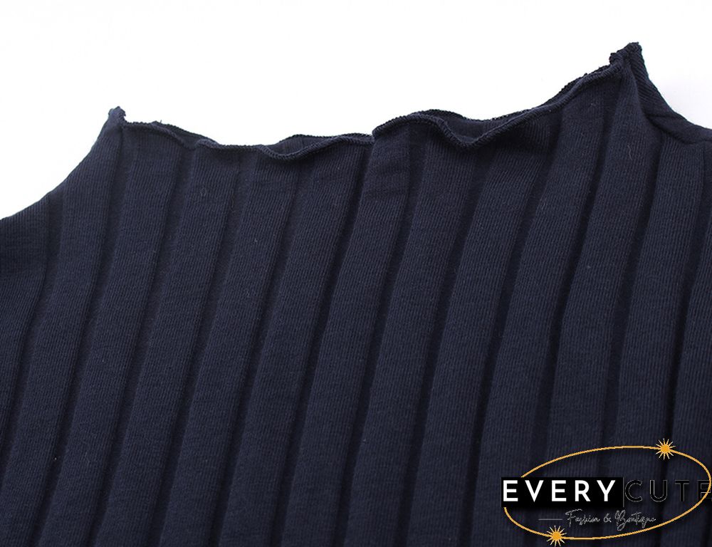 Navy Blue Long Sleeve Slim Fit Knit Mini Dress