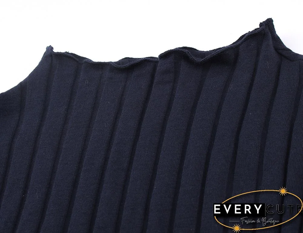 Navy Blue Long Sleeve Slim Fit Knit Mini Dress