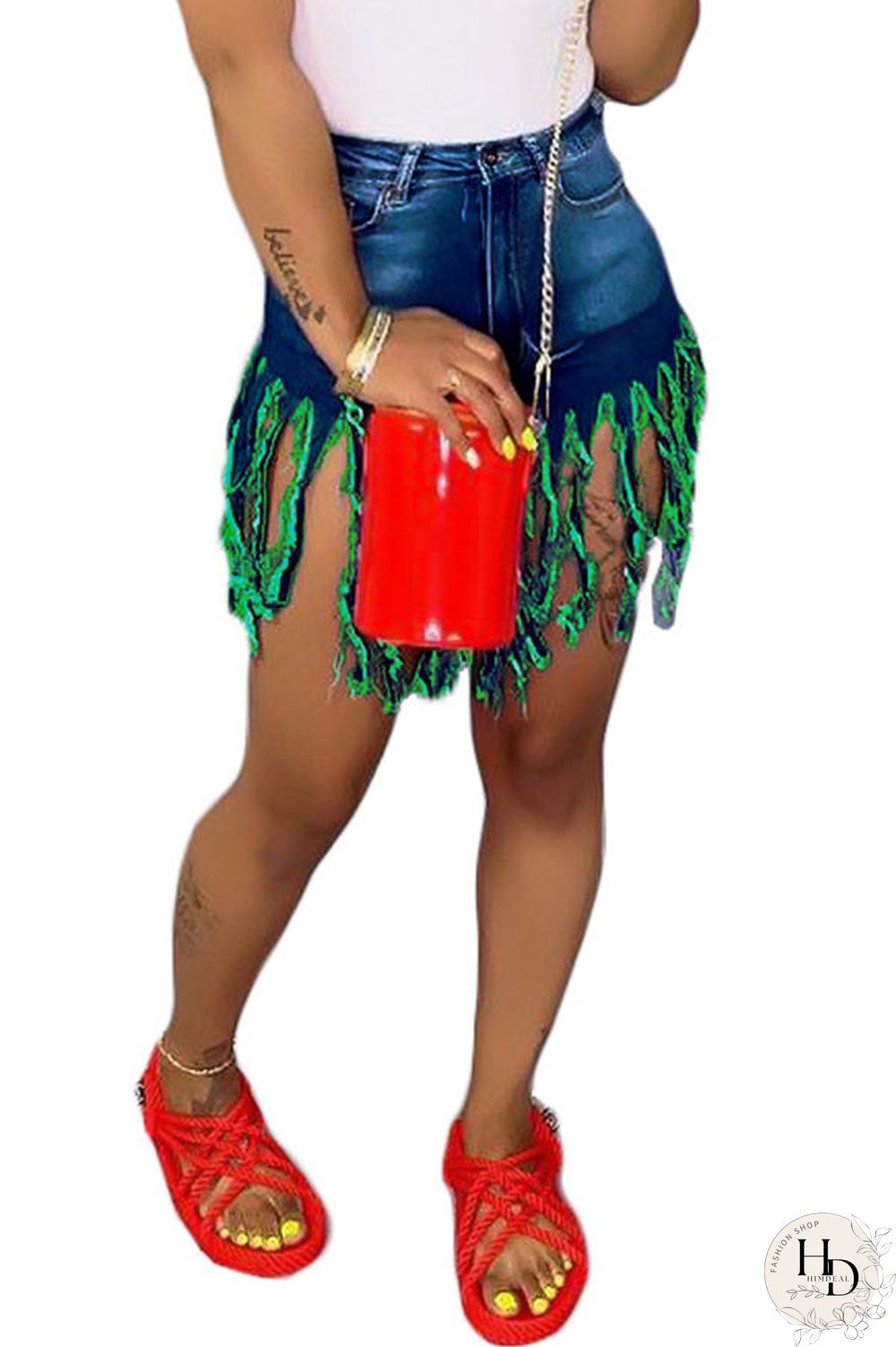 Royal blue Red Green Yellow Royal blue Tassel Design Denim