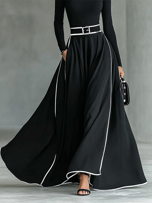 No Belt Striped A-Line Skirts Bottoms