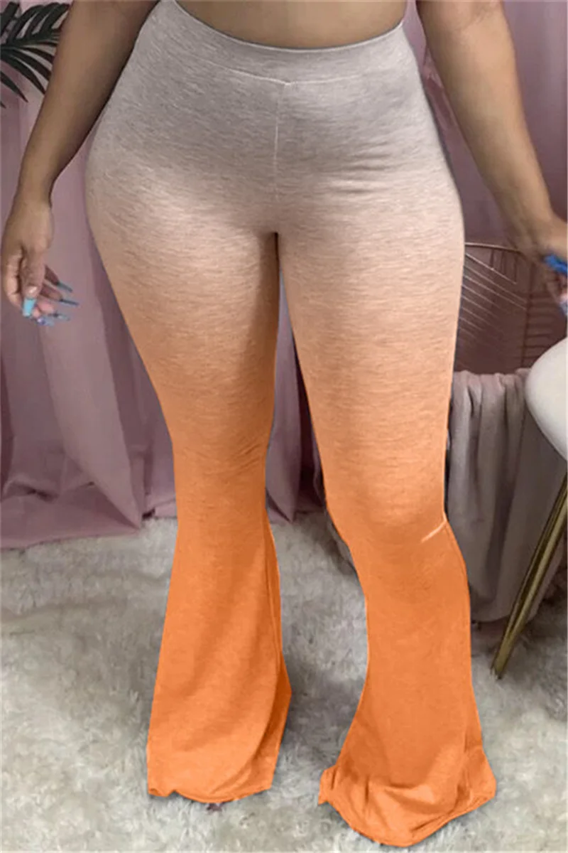 Orange Elastic Fly Mid Print Gradient Boot Cut Pants Bottoms | EGEMISS