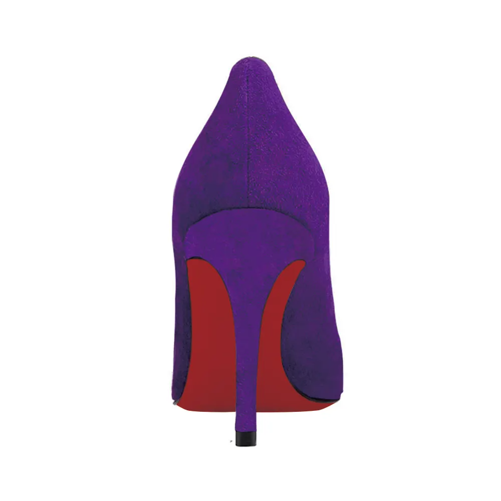 3.54" Middle Heels Shoes Women Daily Purple Suede  Pumps-vocosishoes