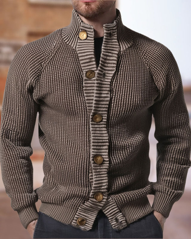 Men's Brown Stand Collar Wool Jacket