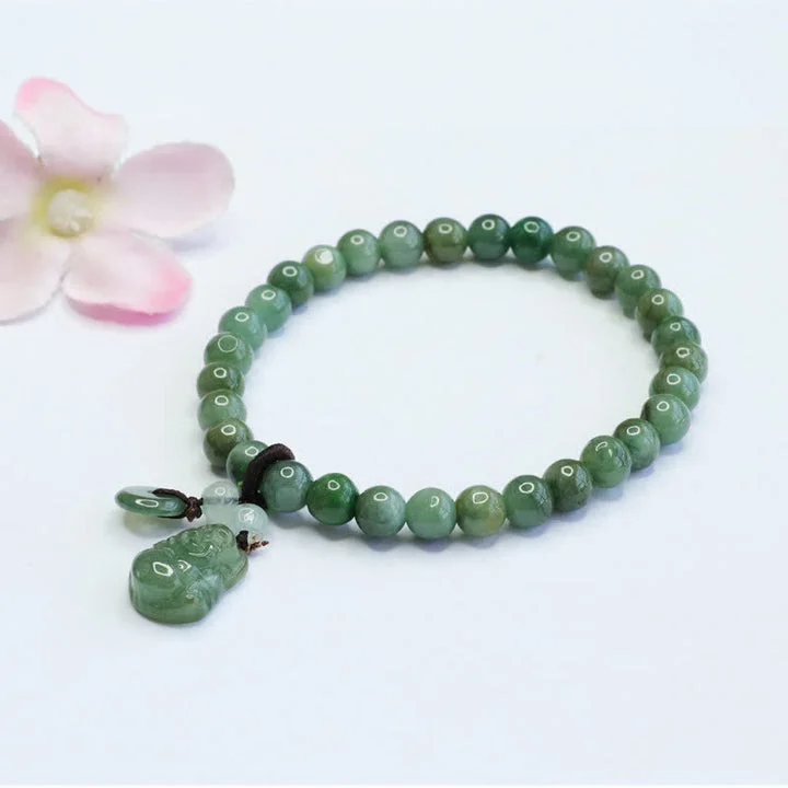 Cyan Jade Laughing Buddha Healing Bracelet