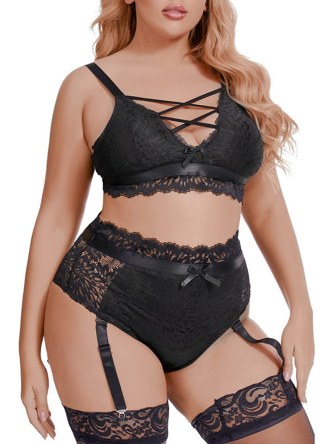 Plus Size Crisscross Lace Sexy Lingerie Set