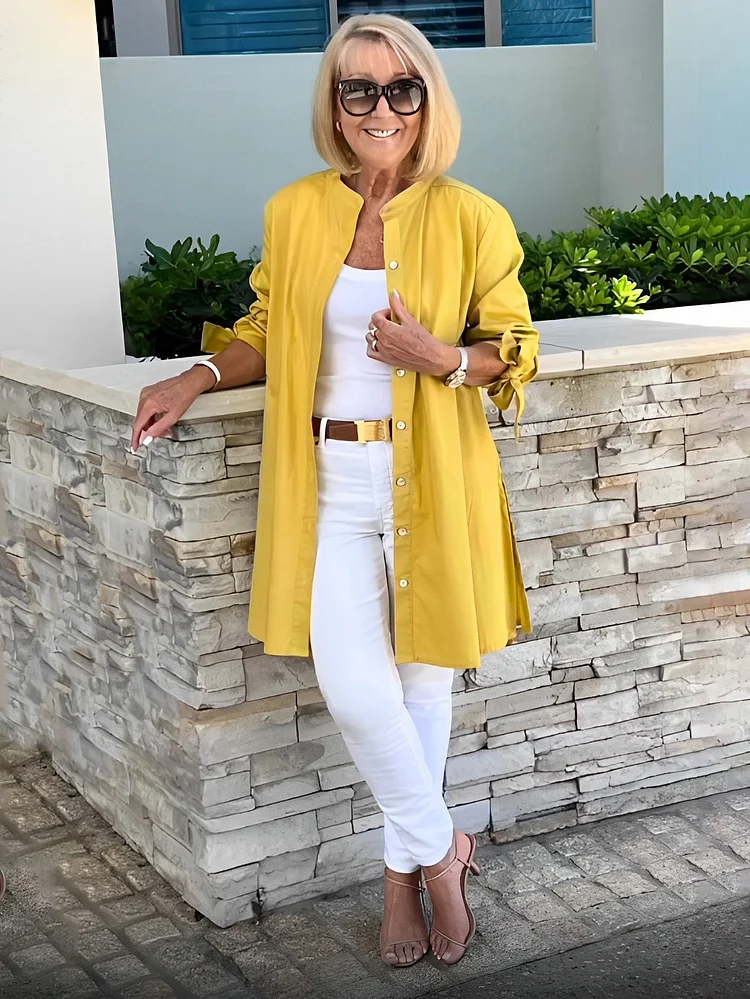 🎉2025 New Products Hot Sale✨Solid Color Long Cotton Shirt Jackets For Women