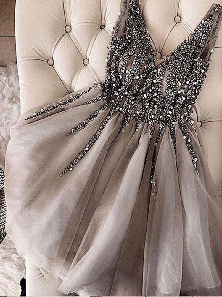 Sparkle Crystal Beaded Short Prom Dress BE687