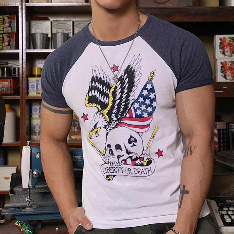 Liberty Or Death Print Colorblock Slim Fit Patriot T-Shirt