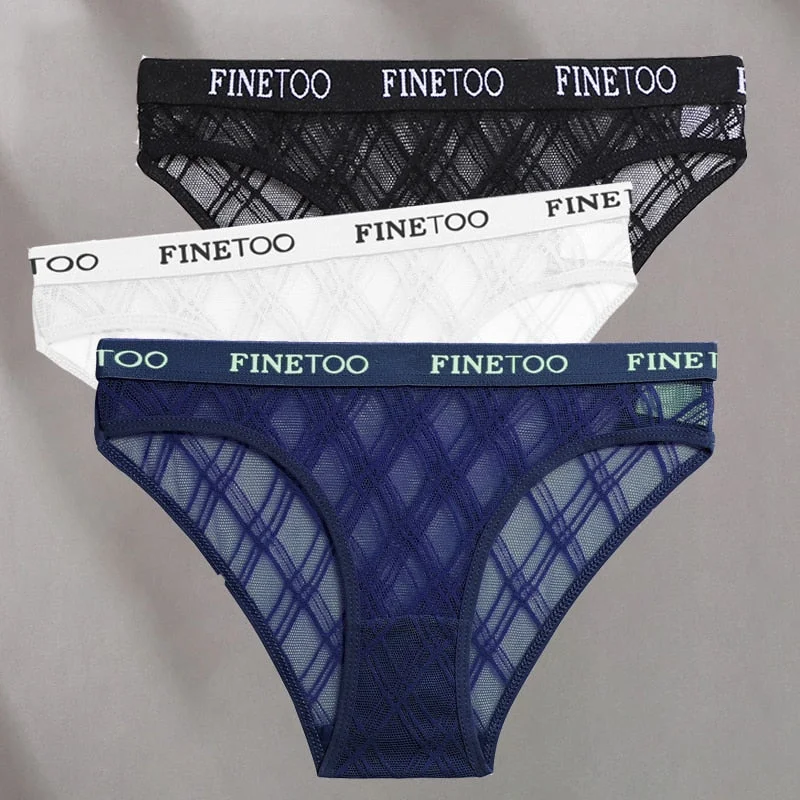 FINETOO 3PCS/Set Mesh Women Sexy Panties Lingerie M-XXL Breathable Underwear Pantys Low Waist Girl Briefs Letter Woman Underpant