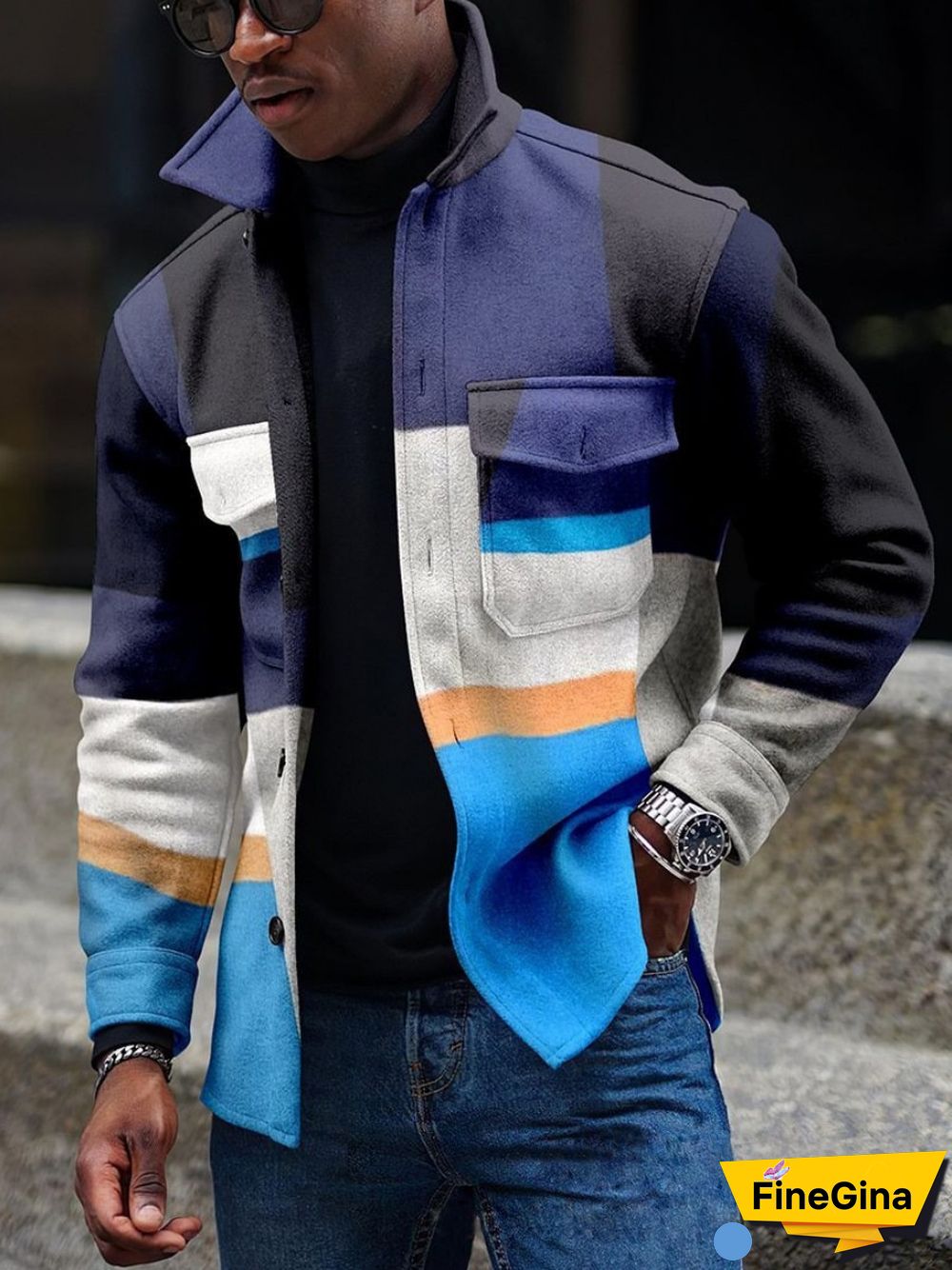 Apricot Men's Casual Geometric Pattern Jacket 004