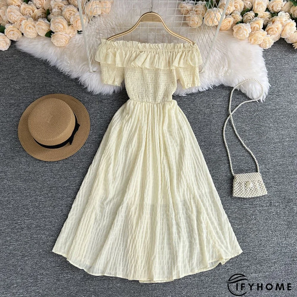 Sweet One Shoulder Chiffon Dress Off Shoulder Pleated Chiffon Dress | IFYHOME