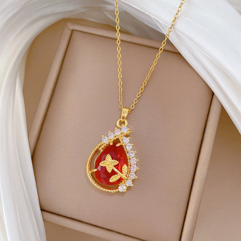 Ancient Style Water Drop Full Diamond Fashion Gorgeous Full Diamond Necklace Women’S Versatile Clavicle Chain Titanium Steel