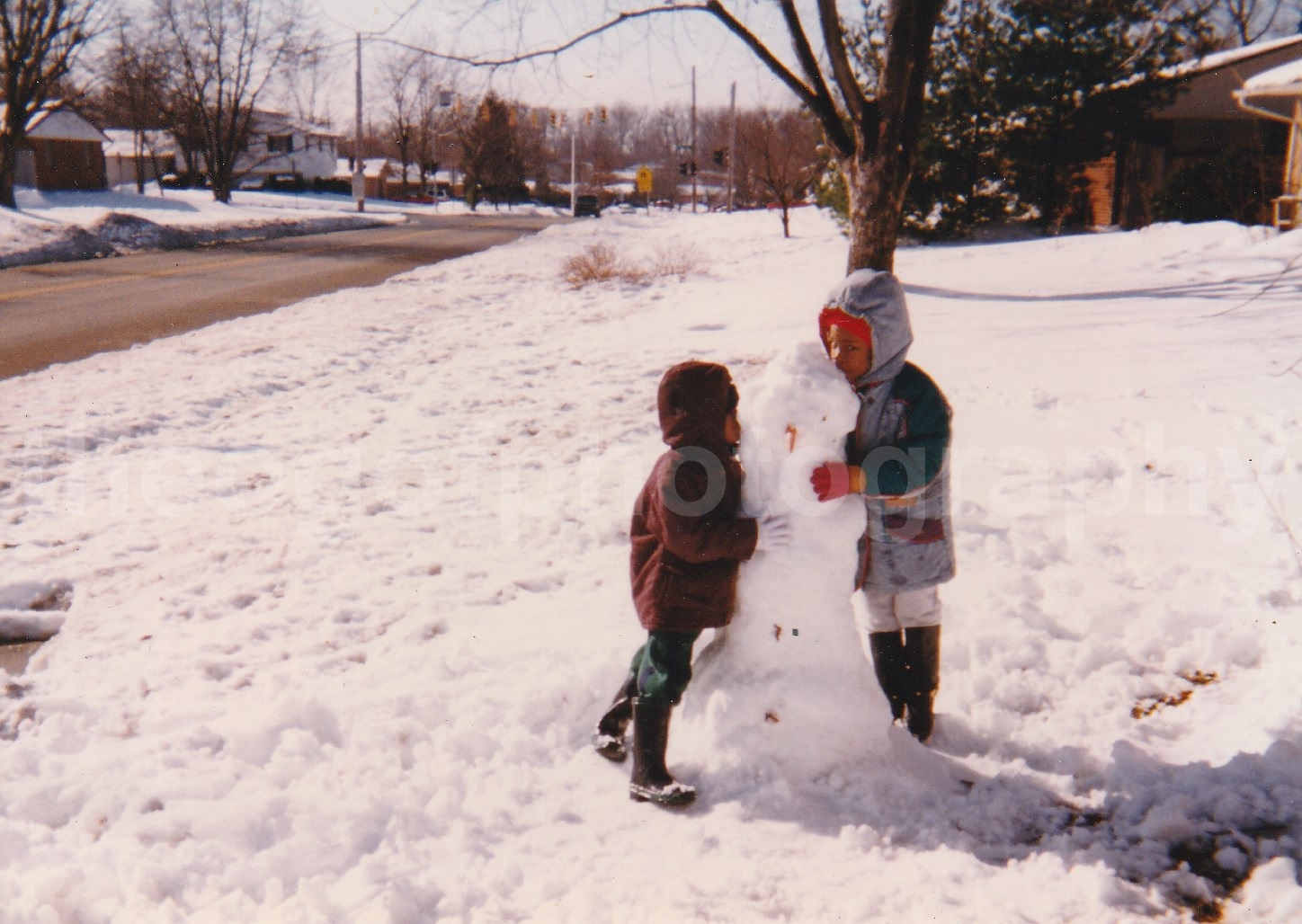 SNOWMAN KIDS Found Photo Poster painting ColorOriginal VINTAGE Children 22 35