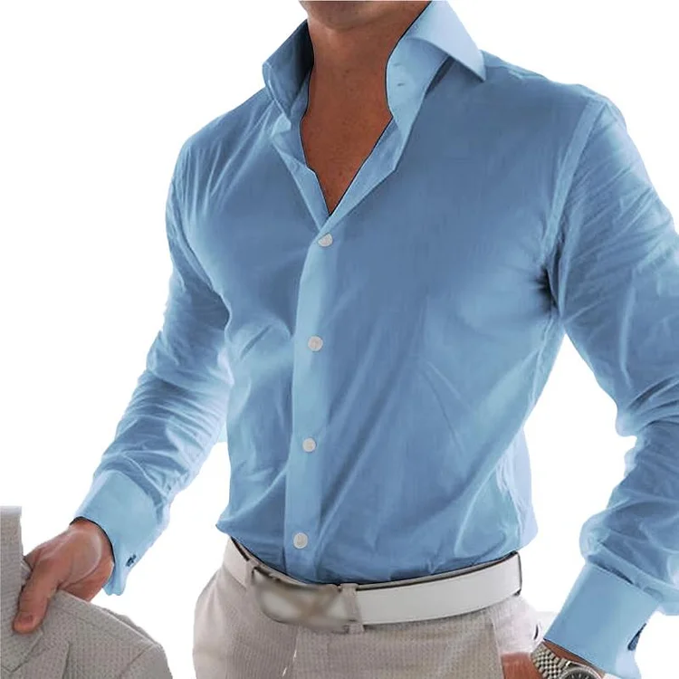 Men's Casual Solid Color Lapel Long Sleeve Shirt 55418336Y