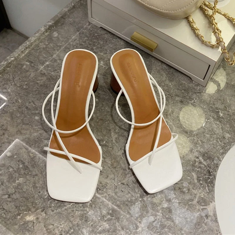 Women Sandals Slides Woman Pumps Block Heels Wood High Heels Narrow Band Women Slippers Summer Shoes Sandals Fashion Shoes