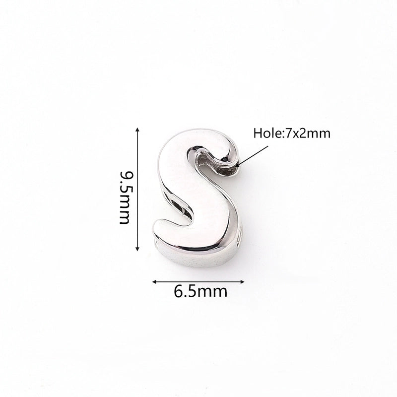 1 Pc/Package 9.5x6mm 9.5×7.5mm 9.5x8mm 7x2mm Copper White Gold Plated Letter Bubble Polished Beads