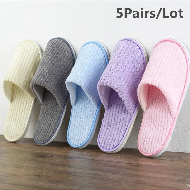 5 Pairs Winter Slippers Men Women  Hotel Disposable Slides Home Travel Sandals Hospitality Footwear One Size on Sale